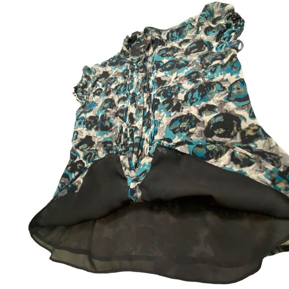 Macys Alfani brand 100% Silk Blouse Top Shirt Blue Black Lined Size 4 - Picture 8 of 10